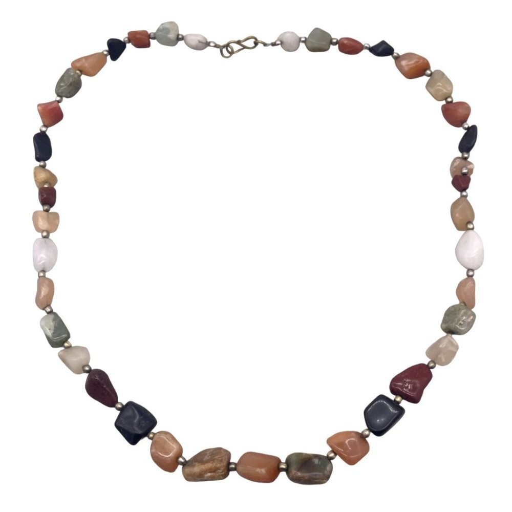 Multicolor Mixed Real Natural Stone Beaded Necklace Hook Closure 25 Inches - Picture 1 of 7